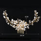 Bridal hair comb tiara, 20cm wide and 6cm high; pearls and rhinestone leaves