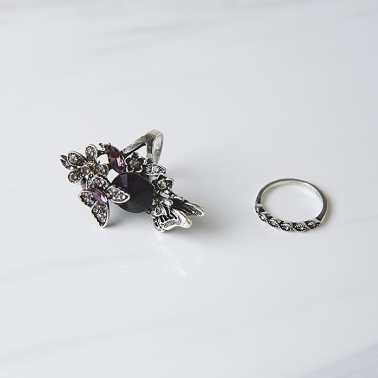 Adjustable purple gemstone butterfly ring with matching open crystal band