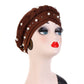 Ladies turban cap with pearl rivets, braided wrap design, brown headscarf