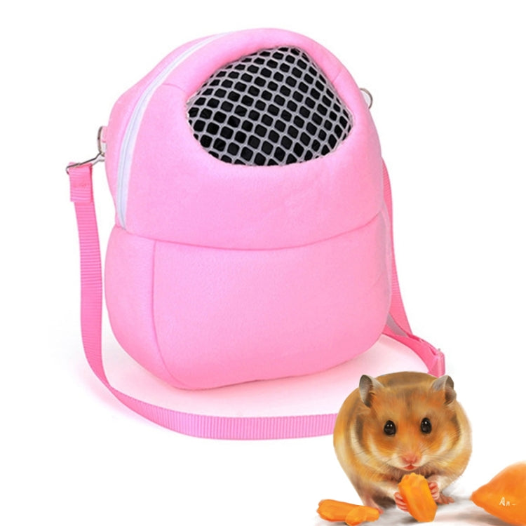 Small pink pet carrier bag with round mesh opening and adjustable shoulder strap