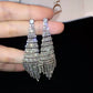 Silver rhinestone tassel clip earrings, long tiered drape with sparkling crystal rows