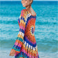Multicolor crochet tunic dress with mandala motif, flared sleeves and curved hem