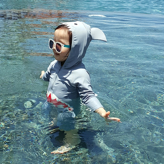 Blue Animal Sharks Swimsuit Baby Kid Bathing Suit Uv Protection Suit, S, XS