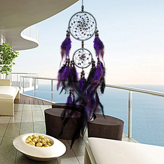 Creative Weaving Crafts Purple Feather Beads Dream Catcher Wall Hanging Jewelry, Purple Feather  Beads Dream Catcher