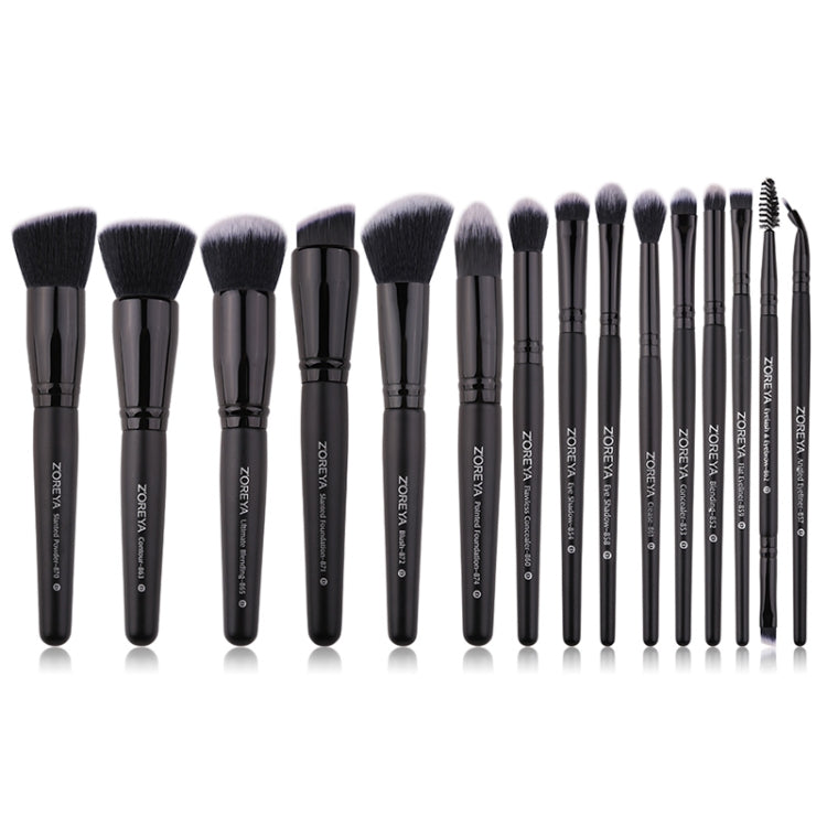 Makeup brush set with soft black synthetic bristles and black handles for eye and face