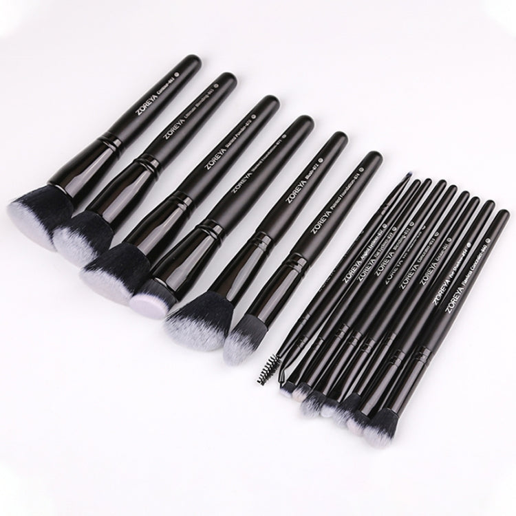 Assorted makeup brush set with soft black bristles, black handles, and fine liner brushes