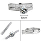 Silver double-row zircon wedding ring with round center stone, flat lay view