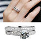 Silver double-row zircon wedding band with three round clear stones