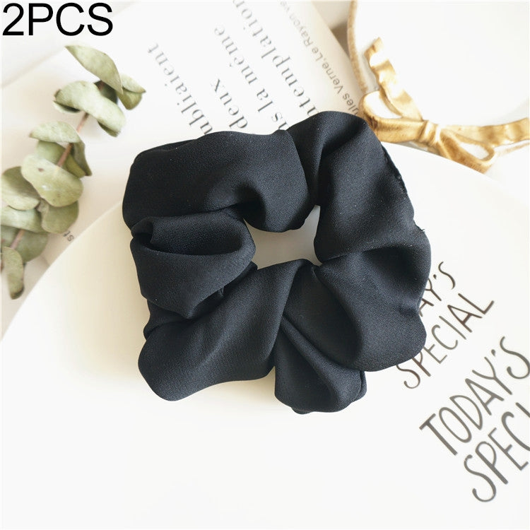 Black fabric scrunchie hair tie, large gathered swirl for ponytail styling