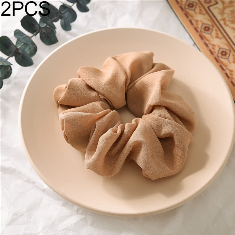 Khaki beige fabric scrunchie hair tie, large gathered ruffle loop for ponytail