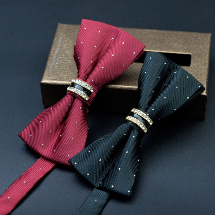 Burgundy and dark teal bow ties with rhinestone metal bands, both in gift box