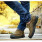Brown suede hiking sneakers with high-traction rubber sole and side eyelets