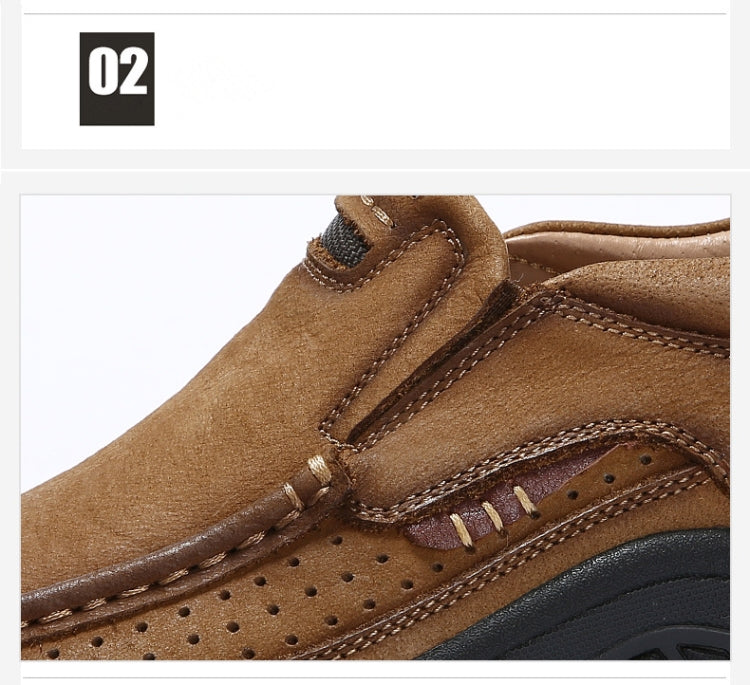 Close-up of brown suede sneaker showing lace eyelets and textured outsole edge
