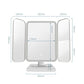 White LED three-fold makeup mirror size diagram with stand and fold panels
