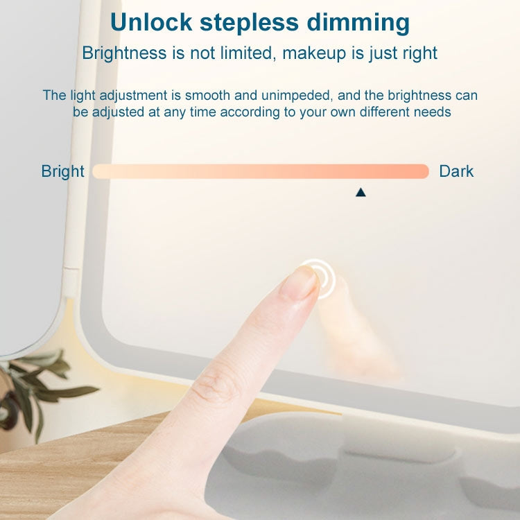 White LED makeup mirror with touch dimming brightness control on the stand