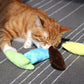 Plush catnip chew toy set with a brown cat paw and blue and green paw-shaped pieces
