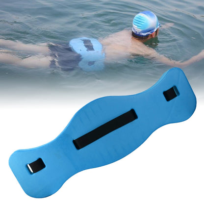 Blue EVA floating foam swim belt with adjustable black web strap and buckle