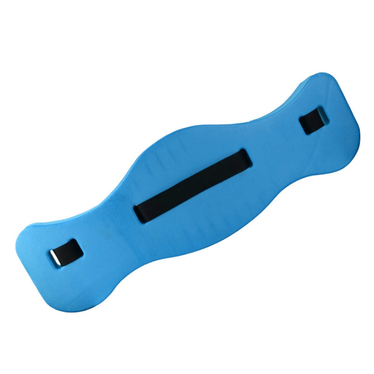 Blue EVA floating foam swim belt tool with black adjustable strap and side buckle