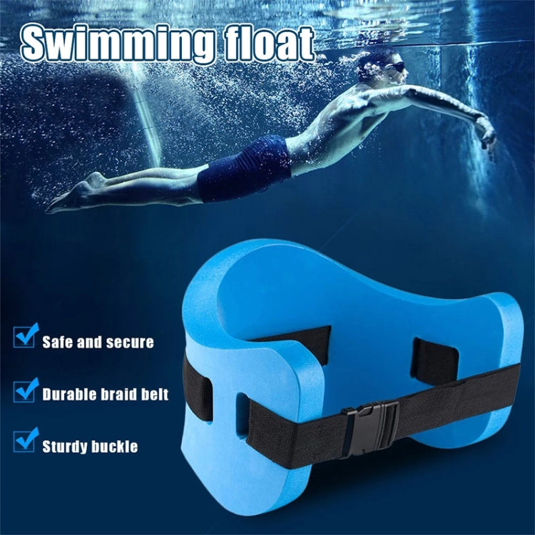 Blue EVA floating foam swim belt with black adjustable strap and buckle on float
