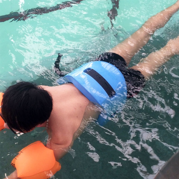 Blue EVA floating foam swim belt worn by swimmer in water