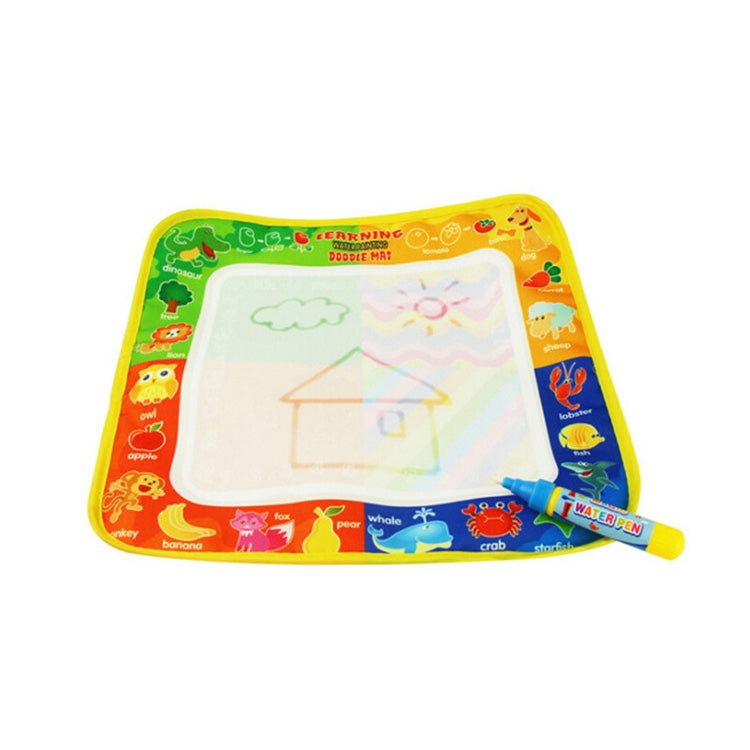 Children’s magic water drawing cloth mat with animal-themed frame and water pen.