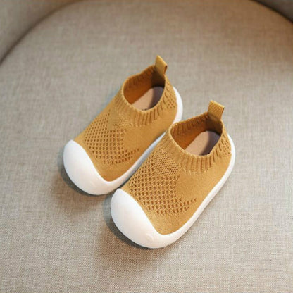 Infant toddler mesh slip-on shoes in khaki with soft white soles