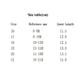 Size table showing reference age and inner length for infant toddler shoe sizes 16–21