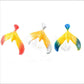 Set of colorful eagle balance bird toys with white triangular bases (red, yellow, blue)