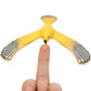 Yellow and gray eagle balance bird toy held by fingertip for balance