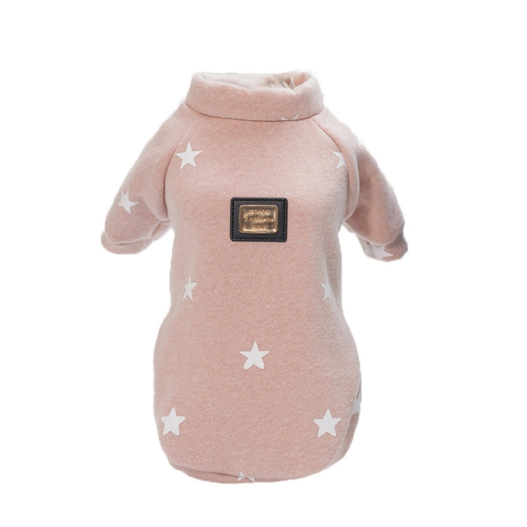 Pink star-pattern pet sweater with high neck and front logo patch