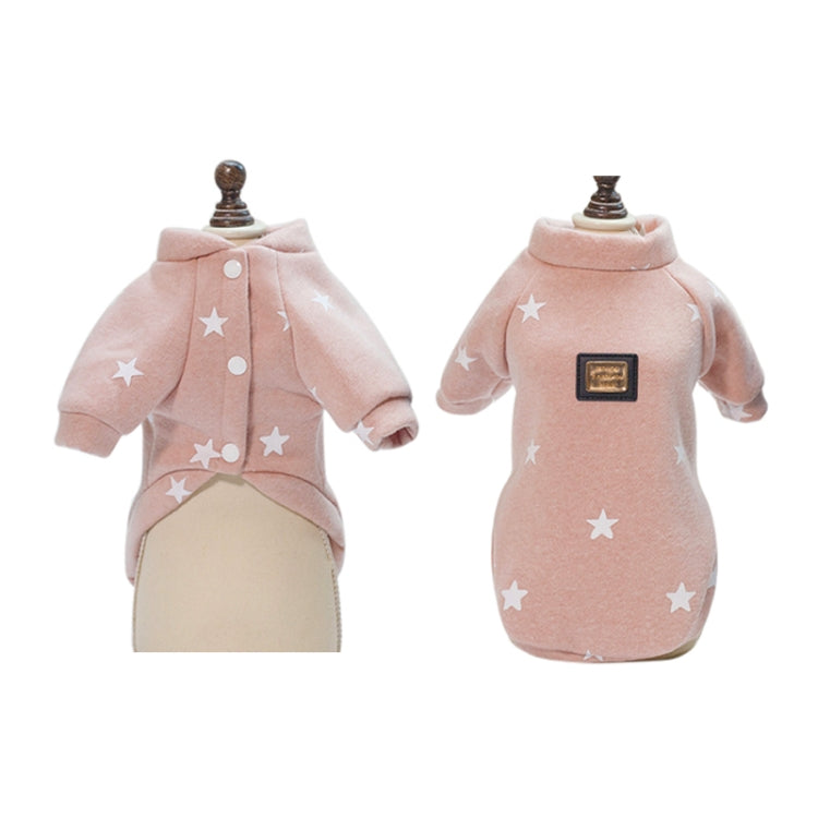 Pink star-pattern pet sweater with button placket and front logo patch (back view)