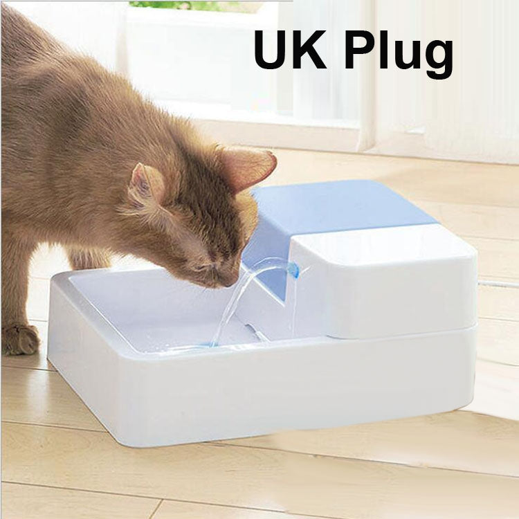 Automatic cat and dog water dispenser with UK plug, white base and clear drinking tube