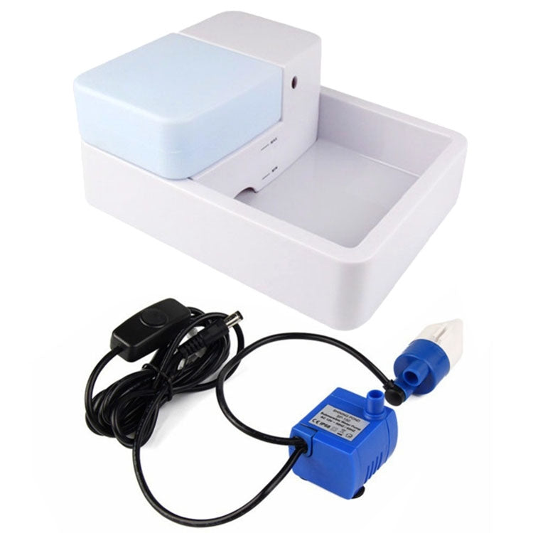 White automatic pet water dispenser base with blue UK plug power cord