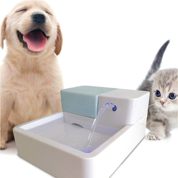 White automatic pet water dispenser with clear spout, designed for cats and dogs