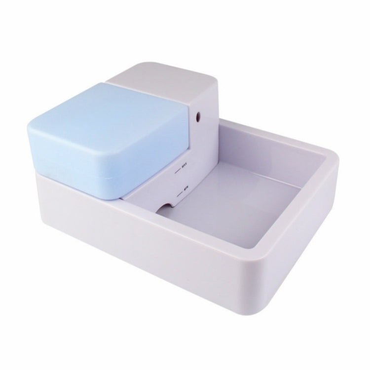White and blue automatic pet water dispenser unit with open water tray