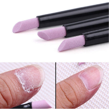 Nail art grinding pen set with black handle and purple abrasive tip heads