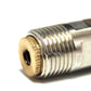 Threaded stainless drinking fountain with copper-colored end cap and angled nozzle