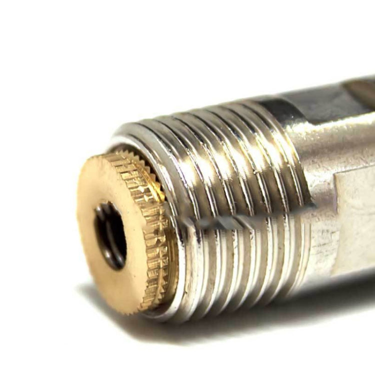 Threaded stainless drinking fountain with copper-colored end cap and angled nozzle