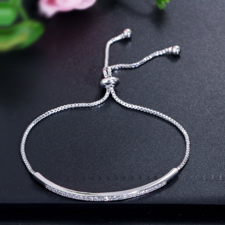 Adjustable silver zircon single-row curved bracelet with tied ends