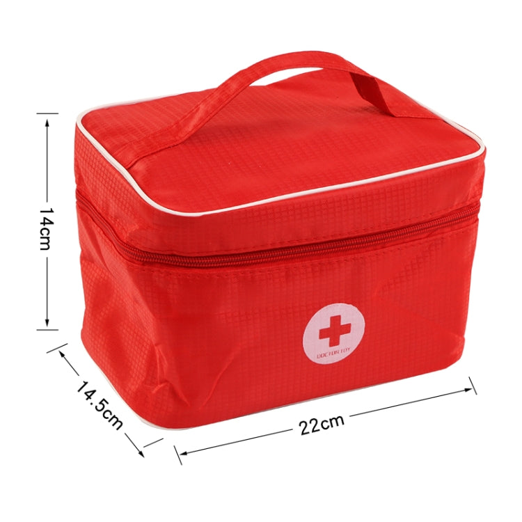 Red medical kit storage bag with white trim and plus emblem