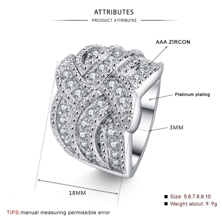 Silver-toned zircon pave ring with 18mm width and 3mm band shown in diagram