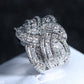 Silver-toned zircon wide cuff-style ring with detailed pave pattern