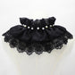 Black fake collar shawl with layered ruffles, scalloped lace trim, and pearl studs