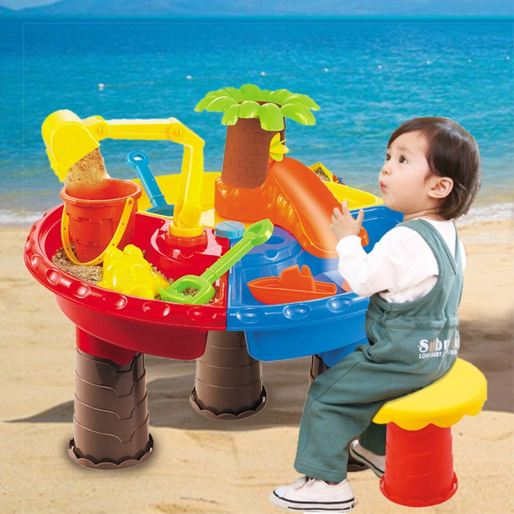 Kids beach sand table toy set with dolphin figure, colorful plastic trays and tools
