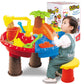 Kids beach sand table toy set with tree centerpiece, colorful plastic tray and tools