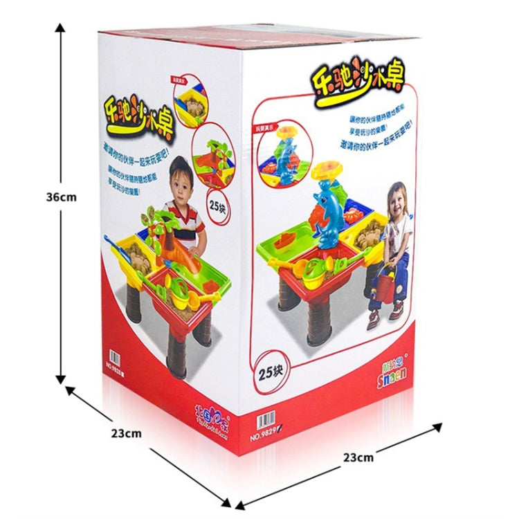 Boxed kids beach sand table toy set with colorful beach accessories and tools
