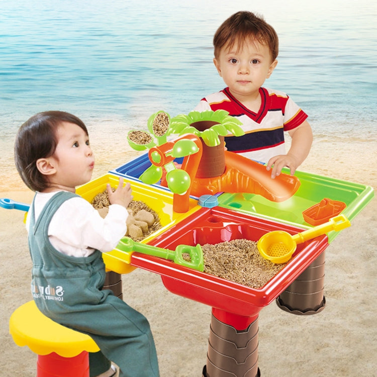 Kids beach sand table toy set with dolphin centerpiece, square tray, and sand tools