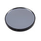 Black round makeup magnification mirror with dark reflective lens and slim frame