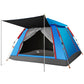 3-4 person automatic camping tent, sky-blue rainfly with red stripes, open front