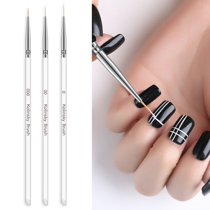 Nail art liner brush set (3) with silver thin tips, one painting nail design